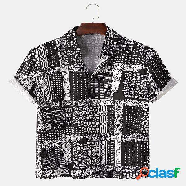 Mens totem tribal étnico impresso manga curta casual Camisa