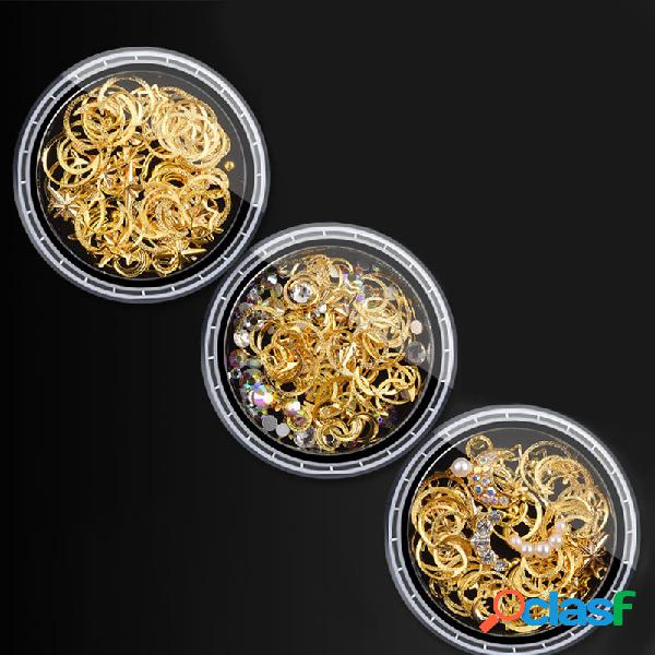 Metal Moon Star Nail Decoração 3D Nail Rhinestone DIY