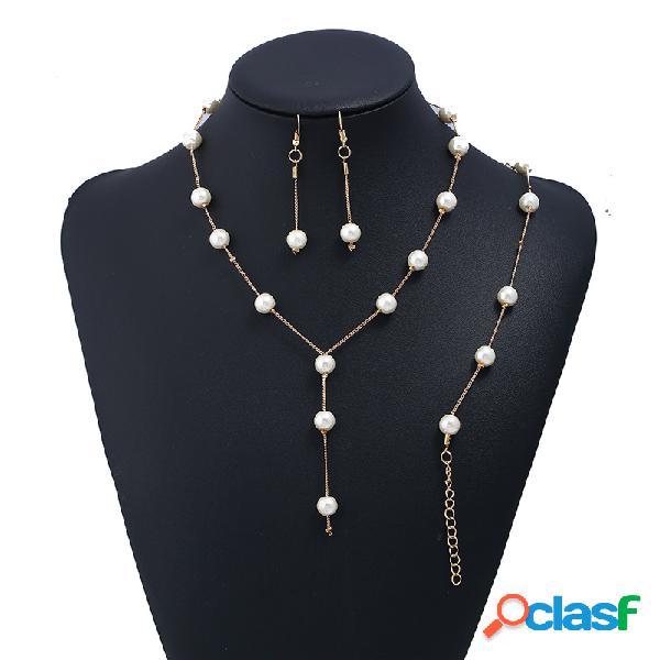 Moda Conjunto de Jóias de Ouro Pérolas Venezianas Cadeia