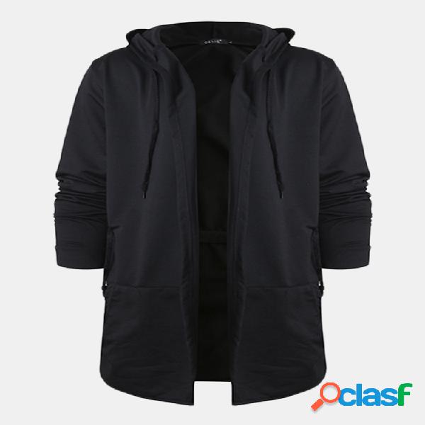 Moletom Casual Masculino Meio-Longo Hip-Hop Cor Sólida