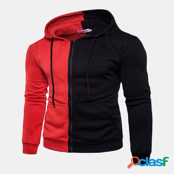 Moletom Elegante Casual Zíper Frontal Cor de Costura