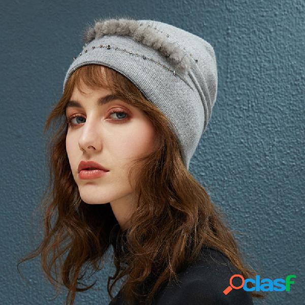 Mulheres Algodão Quente Beanie Cor Sólida Chapéu Outdoor