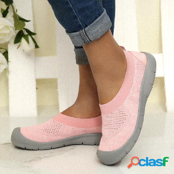 Mulheres Andando Plana Toe Respirável Mesh Slip On Casual
