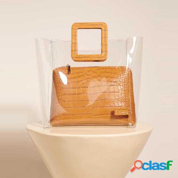 Mulheres Clear Crocodile Padrão Bolsa de 2 peças