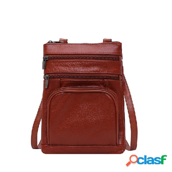 Mulheres Couro Genuíno Crossbody casual sólido Bolsa