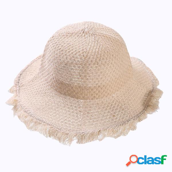 Mulheres Dobrável Algodão Linho Sol Praia Sol Chapéu Ao