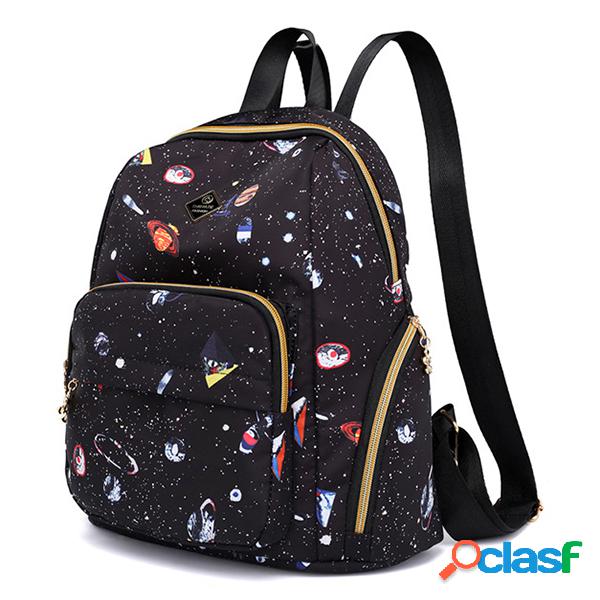 Mulheres Nylon Estrelado Sky Padrão Mochila ao ar livre