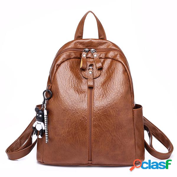 Mulheres Soft Mochila de couro Viagem Grande capacidade de