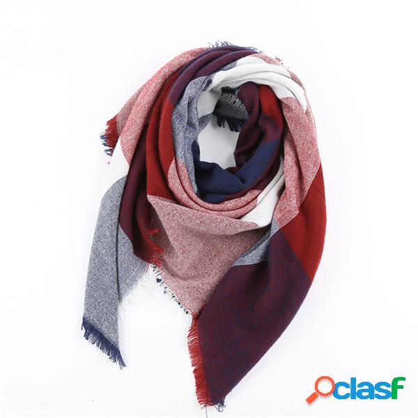 Mulheres Warm Lattice Square Scarf Shawl Oversized Blanket