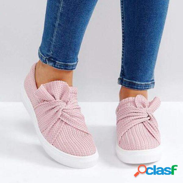 Mulheres de tamanho grande respirável Knitting Flat Loafers