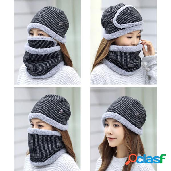 Mulheres inverno de pelúcia gorro de malha quente Chapéu