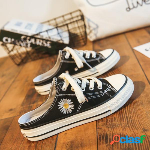 Mulheres margarida decoração cor sólida lace up
