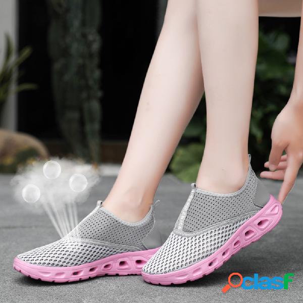 Mulheres respirável Mesh Slip On Andando Sneakers Planas