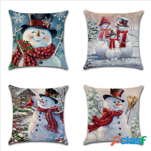 Natal boneco de neve impressão algodão linho capa de