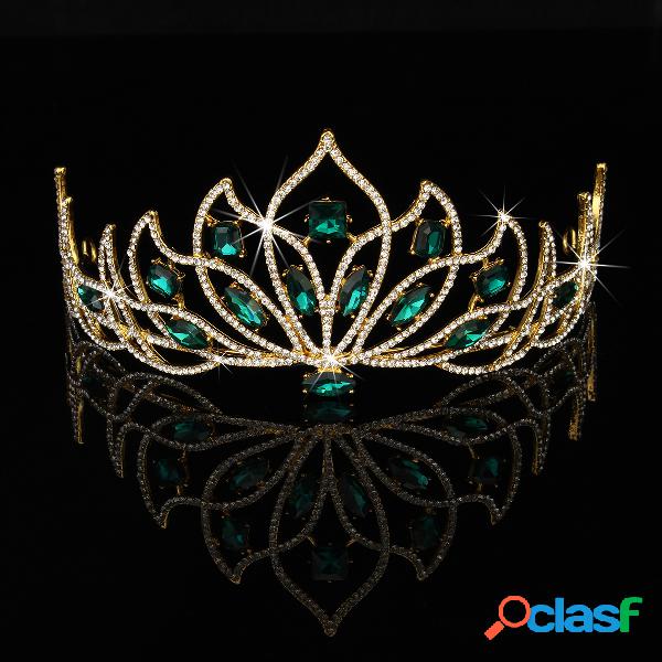 Noiva ouro verde strass cristal tiara coroa princesa rainha