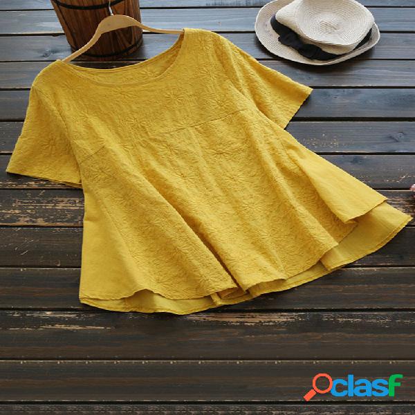 Patchwork bordado cor sólida blusas assimétricas do