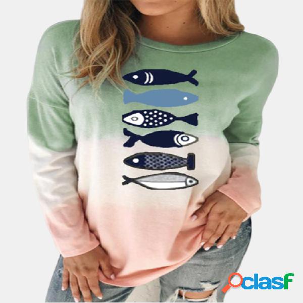 Peixes dos desenhos animados imprimir Crewneck Plus blusa de