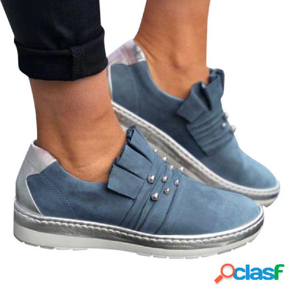 Plus Tamanho Mulheres Casual Rodada Toe Metal Slip On