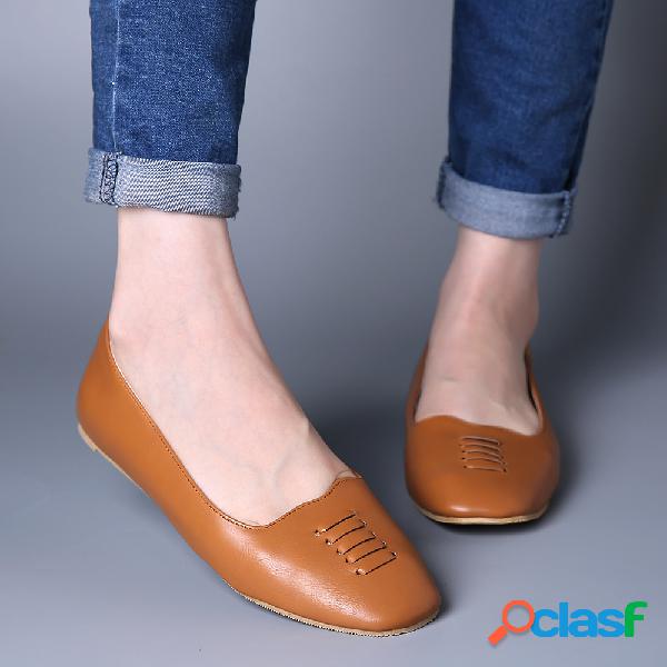 Plus Tamanho Retro Square Toe Light Slip On Flats