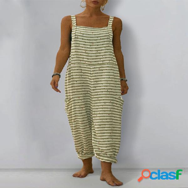 Polka Dot Stripe Print Wide Leg Straps Jumpsuit Para