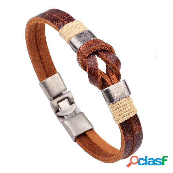 Pulseira Maculino De Couro E Metal Retro Vintage Com Fivela