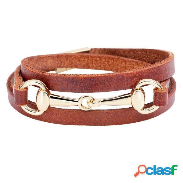 Pulseira Vintage Multicamada de Couro Liga de Zinco com