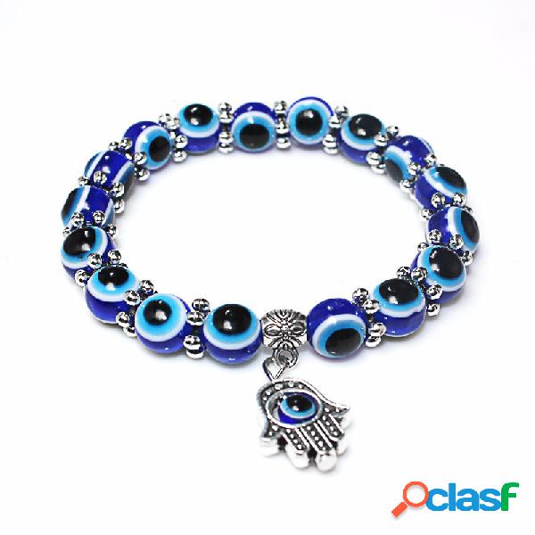 Retro Dark Blue Eye Frisado Pulseira Tima's Mão Sorte