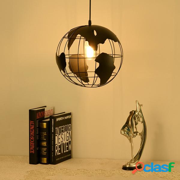 Retro Globo Ceiling Light Pendant com mapa Metal Shade Home