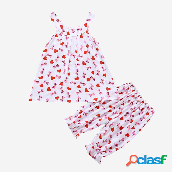Rosa Love-hearts da menina Imprimir conjunto de roupas