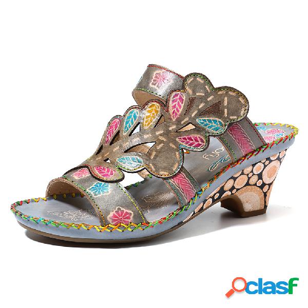 SOCOFY Bohemia Handmade Couro Genuíno Deslizamento de laço