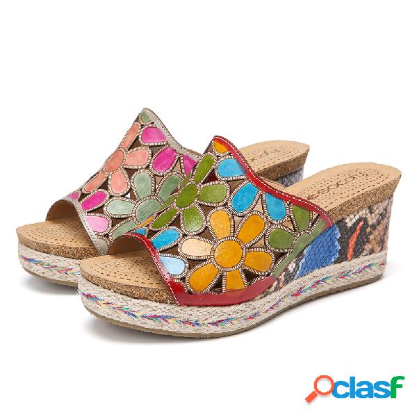 SOCOFY Couro Bohemia Floral Couro de cobra Deslizamento