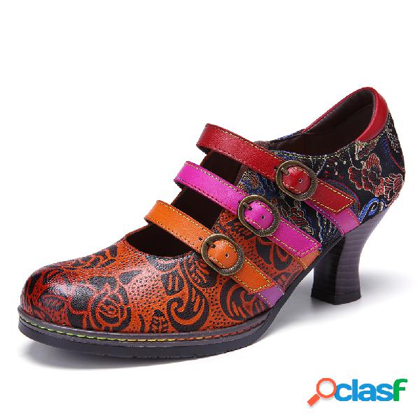SOCOFY Couro de emenda do vintage com zíper floral em