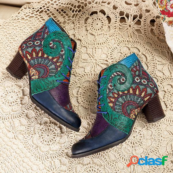 SOCOFY Cowgirl Couro Genuíno Splicing Color Match Zipper