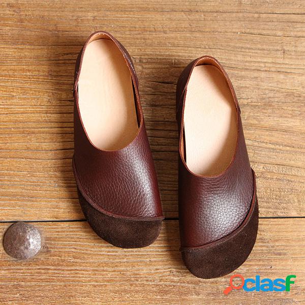 SOCOFY Sapatos Femininos de Loafers de Couro Real Cor de