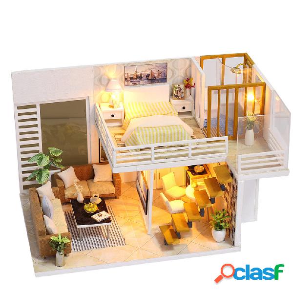 Simples e elegan diy casa de boneca com mobiliário luz capa