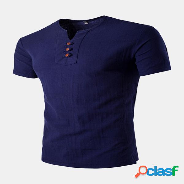 T-shirt Masculino V-neck de Verão de Manga Curta Tecido de