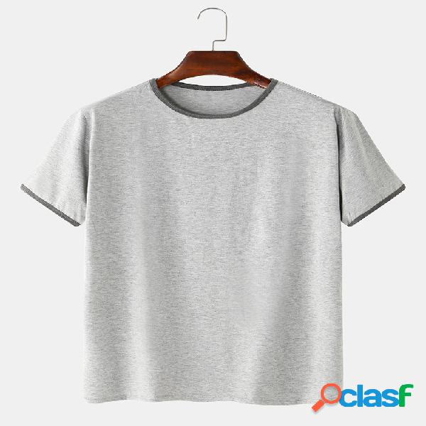 T-shirt de algodão com gola básica para homens com gola