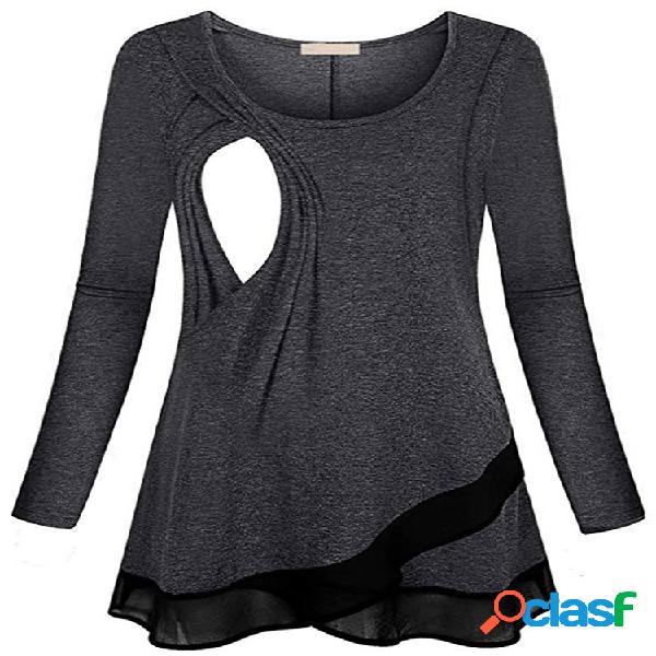 Tops assimétricos de enfermagem maternidade Patchwork