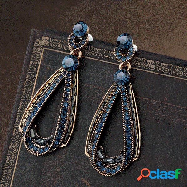 Vintage Luxo Brinco de Cristal Azul Strass Feminino