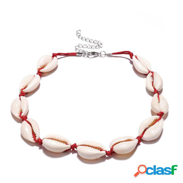Vintage frisado colar clavícula shell cera Corda colar