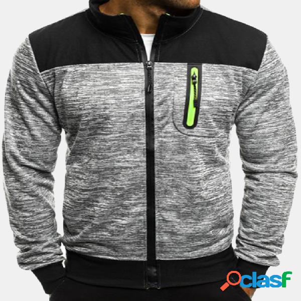 Zíper Casual Mens Up Hit Cor Mistura de Algodão Camisola