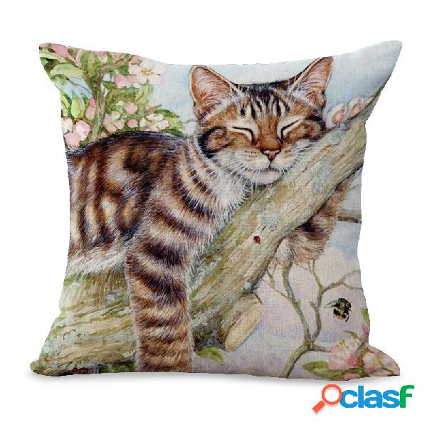 Óleo Estilo de Impressão Floral Bebê Gato Capa de