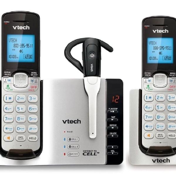 Telefone sem fio Vtech base e ramal, com headset, semi novo,