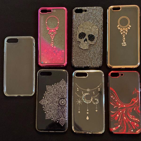 lote capa iphone 7 plus- prata-dourado -caveira- rosa-strass