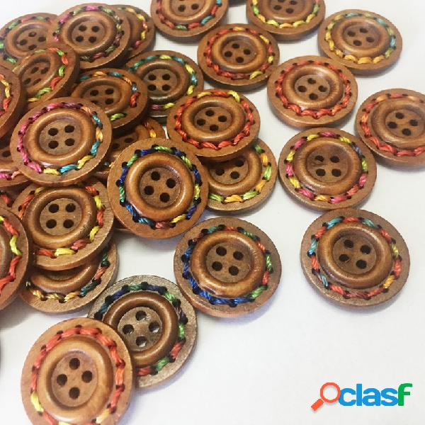 100 Pcs 25mm Rodada Colorful De Madeira De Botões De
