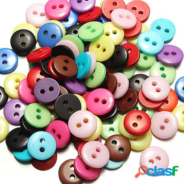 100pcs 2 furos misturados cor rodada resina botão