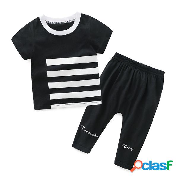 2Pcs Stripe Cool Boy Manga Curta Conjunto de roupa casual