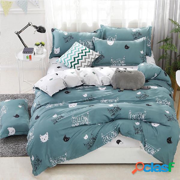 4Pcs Conjuntos de cama de algodão de poliéster lavada de