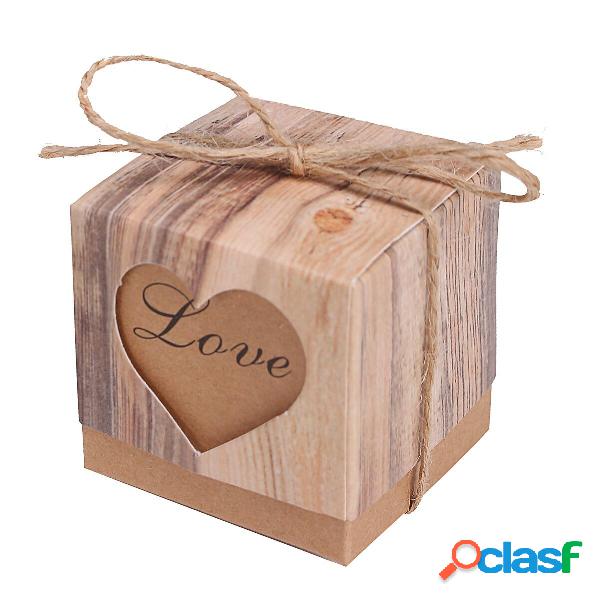 50 Pcs Coração No Amor Rústico Kraft Doce Caixa