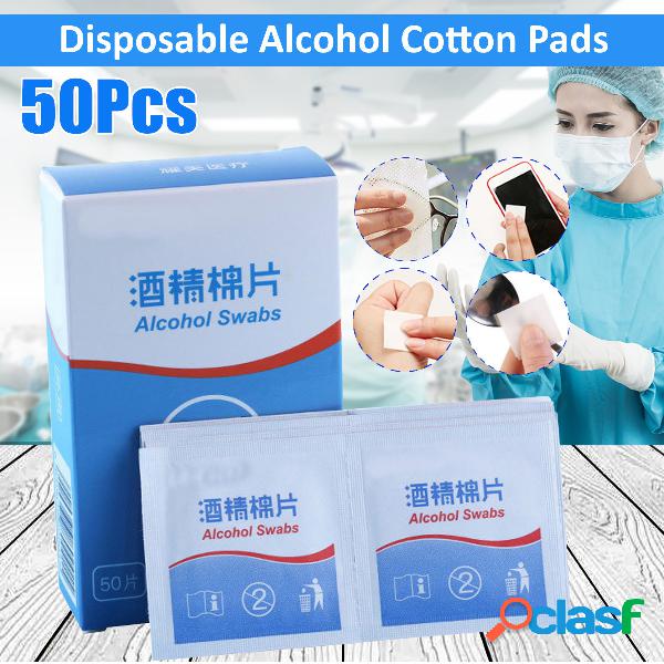 50pcs álcool cotonetes almofadas toalhetes húmidos 75%